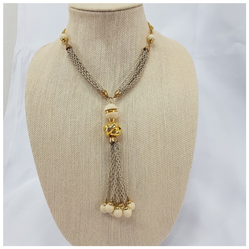 Goldtone rope style beaded extra long necklace